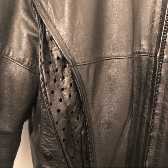 First Gear Black Leather Motorcycle Jacket Womens L with Removable Thermolining - Picture 4 of 16